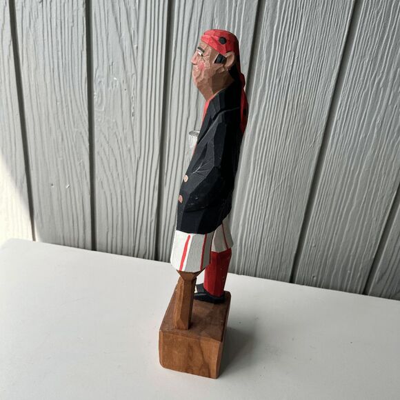 VTG Hand-Carved Wooden Pirate Figurine Folk Art Sculpture Nautical Decor 12” - Picture 3 of 7
